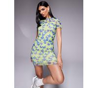 Hugo Blue Womens mesh print short sleeve dress in green with butterfly - Multicolour - Size X-Small