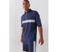 HUGO Bodywear Nautix Spaced Logo Zip Neck Polo Shirt, Navy, Size S, Men Navy