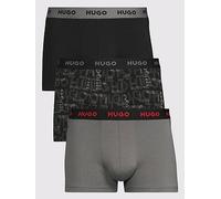 HUGO Bodywear Triplet 3 Pack Printed Trunks, Black, Size L, Men Black