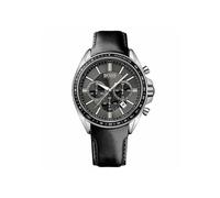 Hugo Boss 1513085 Chronograph Men's Watch - 46mm Grey Dial, Black Leather Strap, Tachymeter, Date, 50m Water Resistant