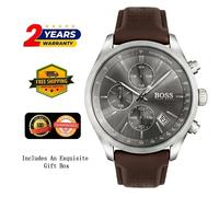 HUGO BOSS 1513476 MEN'S SYNTHETIC LEATHER WATCH GRAY DIAL 44 MM
