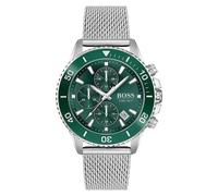 Hugo Boss Admiral Chronograph Green Dial Silver Mesh Bracelet Men's Watch HB1513905