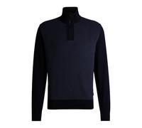 Hugo Boss - H-dambino Zip Neck Sweater With Mixed Structures In Dark Blue 50519590 404 L