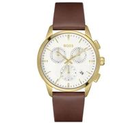 Hugo Boss Dapper 1513926 Men's Chronograph Watch - 43mm White Dial Brown Leather Strap