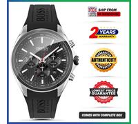 HUGO BOSS Distinct HB1513855 Black Rubber Strap Dial Chronograph Mens Watch 46mm