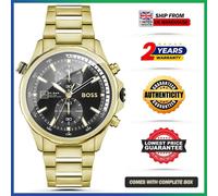 HUGO BOSS Globetrotter HB1513932 Gold Strap Black Dial Chrono Mens Watch 46mm