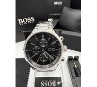 Hugo Boss HB1513477 Grand Prix Mens Silver & Black Chrono Watch New + Link Tool