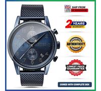 HUGO BOSS HB1513538 Navigator Blue Mesh Steel Strap Dial Chrono Mens Watch 44mm