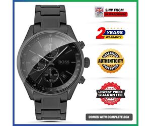 HUGO BOSS HB1513676 Grand Prix Black Dial Stainless Chronograph Mens Watch 44mm