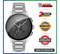 HUGO BOSS HB1513762 Peak Luxury Chrono Black Dial Silver Strap Mens Watch 43mm