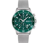 Hugo Boss HB1513905 Admiral Mens' Green Dial Stainless Chrono Watch + Gift Bag