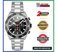 HUGO BOSS HB1513971 Energy Silver Steel Black Dial Chronograph Mens Watch 44mm