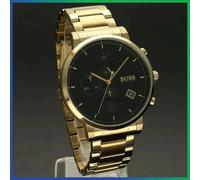 HUGO BOSS INTEGRITY HB1513781 Chrono Gold Steel Strap Black Dial Mens Watch 44mm