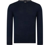 Hugo Boss Men's Jumper Botto Knit Wool Crew Neck Logo Branded Top in Dark Blue