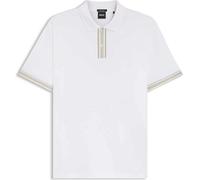 Hugo Boss Mens Polo Shirt BOSS Striped Trim Mercerised Cotton Polo in White