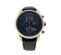 Hugo Boss Mens Watch Black Leather Strap Blue Dial Chronograph Skymaster 1513783
