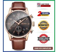 HUGO BOSS Navigator HB1513496 Chronograph Brown Leather Strap Mens Watch 44mm