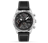 HUGO BOSS Pilot Edition HB1513853 Black Leather Strap Black Dial Mens Watch 44mm