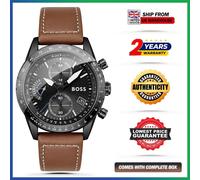HUGO BOSS Pilot Edition HB1513851 Brown Leather Strap Black Dial Mens Watch 44mm