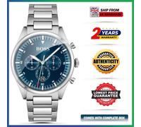 HUGO BOSS Pioneer HB1513867 44mm Silver Steel Strap Blue Dial Chrono Mens Watch