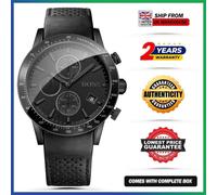HUGO BOSS Rafale HB1513456 Chronograph Black Dial Leather Strap Mens Watch 44mm