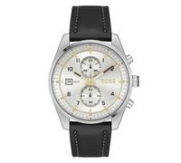 Hugo Boss Skytraveller 1514147 Men's Chronograph Watch - 44mm Silver Dial Black Leather Strap