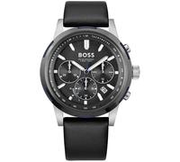 Hugo Boss Solgrade Men's Solar Chronograph Watch - 44mm Grey Dial Black Leather Strap
