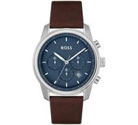 Hugo Boss Trace Men's Chronograph Watch HB1514002 - 44mm Blue Dial Brown Leather Strap