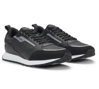 HUGO Mixed-material lace-up trainers with monogrammed upper - Style Icelin_Runn_mono, 50536205 Black 9