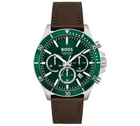 Hugo Boss Troper Chronograph Men's Watch 1514098 - Green Dial & Brown Leather Strap