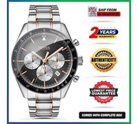 HUGO BOSS Trophy HB1513634 Chrono Silver Steel Strap Grey Dial Mens Watch 44mm