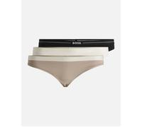Hugo Boss Women's 3-Pack Power Logo Waistband Thongs, Black/Ecru/Beige - Tan - Size: None/10