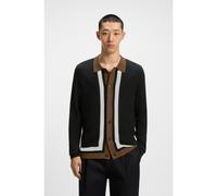 HUGO Button-up sweater with contrast stripes - Style Splon, 50543770 Black S