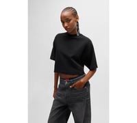 HUGO Cotton-jersey relaxed-fit cropped T-shirt with stacked logo - Style Damelody, 50520187 Black S