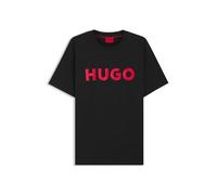 HUGO Mens Nico Cotton-Jersey T-Shirt with Blue Logo Print