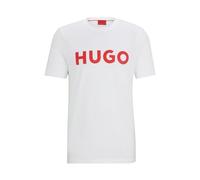 HUGO Mens Nico Cotton-Jersey T-Shirt with Blue Logo Print
