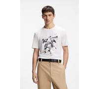 HUGO Cotton-jersey T-shirt with horse-racing artwork - Style Duhorse, 50557684 White M