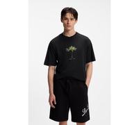 HUGO Cotton-jersey T-shirt with palm-tree artwork - Style Duwom, 50538972 Black XL