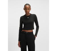 HUGO Crop Logo Long Sleeve T-Shirt Black Women - S