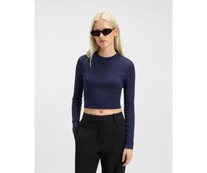 HUGO Crop Logo Long Sleeve T-Shirt Navy Blue Women - S