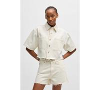 HUGO Cropped ecru-denim jacket with raw hem - Style Getecna_B, 50537471 Natural L