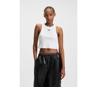 HUGO Cropped stretch-cotton tank top with blue logo label - Style Baby Tank_B, 50511450 White XXL