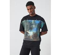 HUGO Dabilo Oversized Fit Painting Print T-Shirt, Black, Size M, Men Black