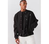 HUGO Dabin Centre Stacked Nikel Logo Jersey Bomber Jacket, Black, Size L, Men Black