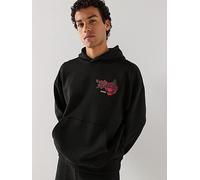 HUGO Dagethood Oversize Fit Rose Logo Overhead Hoodie, Black, Size L, Men Black