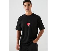 HUGO Dalentin Heart Logo Back Print T-Shirt, Black, Size M, Men Black