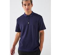 HUGO Dallovo Relaxed Jacquard Stacked Logo Polo Shirt, Navy, Size M, Men Navy