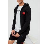 HUGO Daple Red Patch Logo Zip Thru Hoodie, Black, Size Xl, Men Black