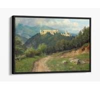 Hugo Darnaut- The Starhemberg ruins in the Piestingtal Canvas Floater Frame Print Picture Art - Black Frame 24 inch wide x 16 inch high