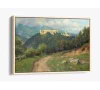 Hugo Darnaut- The Starhemberg ruins in the Piestingtal Canvas Floater Frame Print Picture Art - Light Oak Frame 24 inch wide x 16 inch high